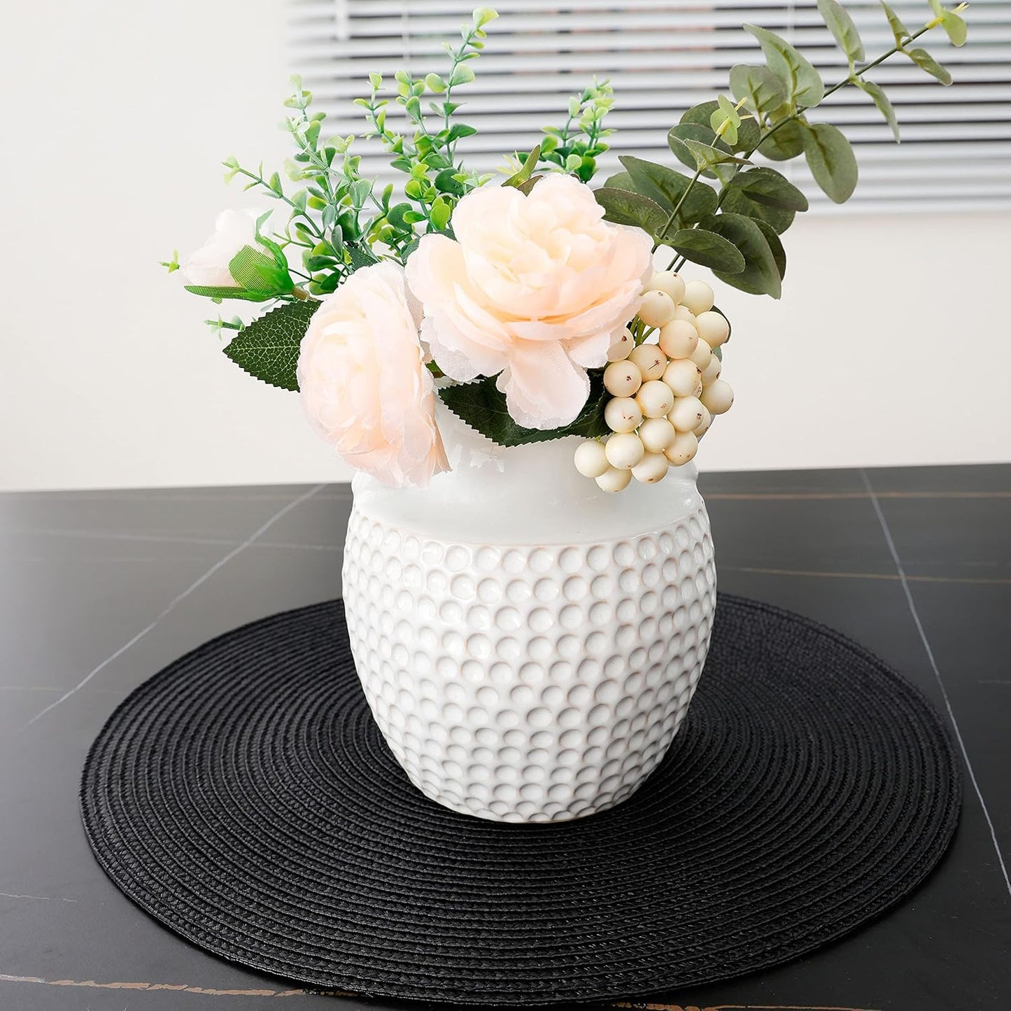 HODJOY Placemats, Round Braided Placemats for Dining Tables, Woven Non-Slip Washable Table Mats, Set of 6, 15 inch, Black