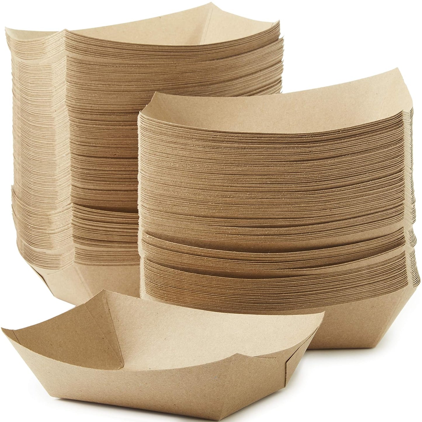 Eco Friendly USA-Made 3lb Food Holder Trays 150 Pk. Compostable Kraft Paper Container for Diners Concession Stands or Camping. Best Sturdy 3 Lb Disposable Party Snack Boat for Nachos, Tacos or BBQ.