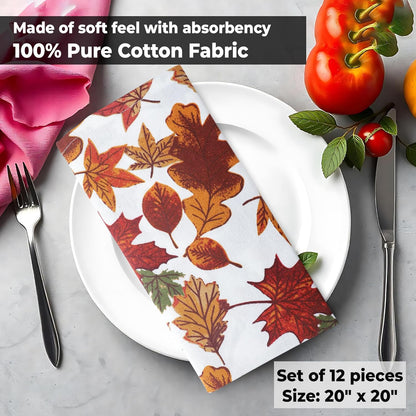 Urban Villa Cloth Napkins Set of 12 20x20 Inches 100% Cotton Napkins Cloth Washable Durable Reusable Absorbent Table Dinner Napkins Cloth for Thanksgiving Hotel Lunch Restaurant Parties – Leaves Print