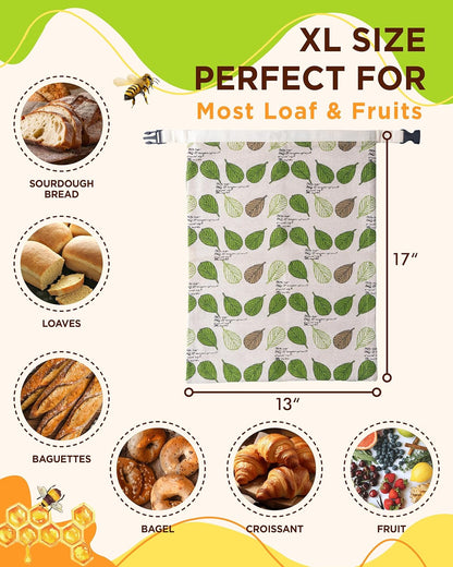 Beeswax Bread Bags for Homemade Sourdough, Sourdough Bread Bag with Zipper, 2 Pack Cotton Large Airtight Food Storage Bags to Keep Fresh