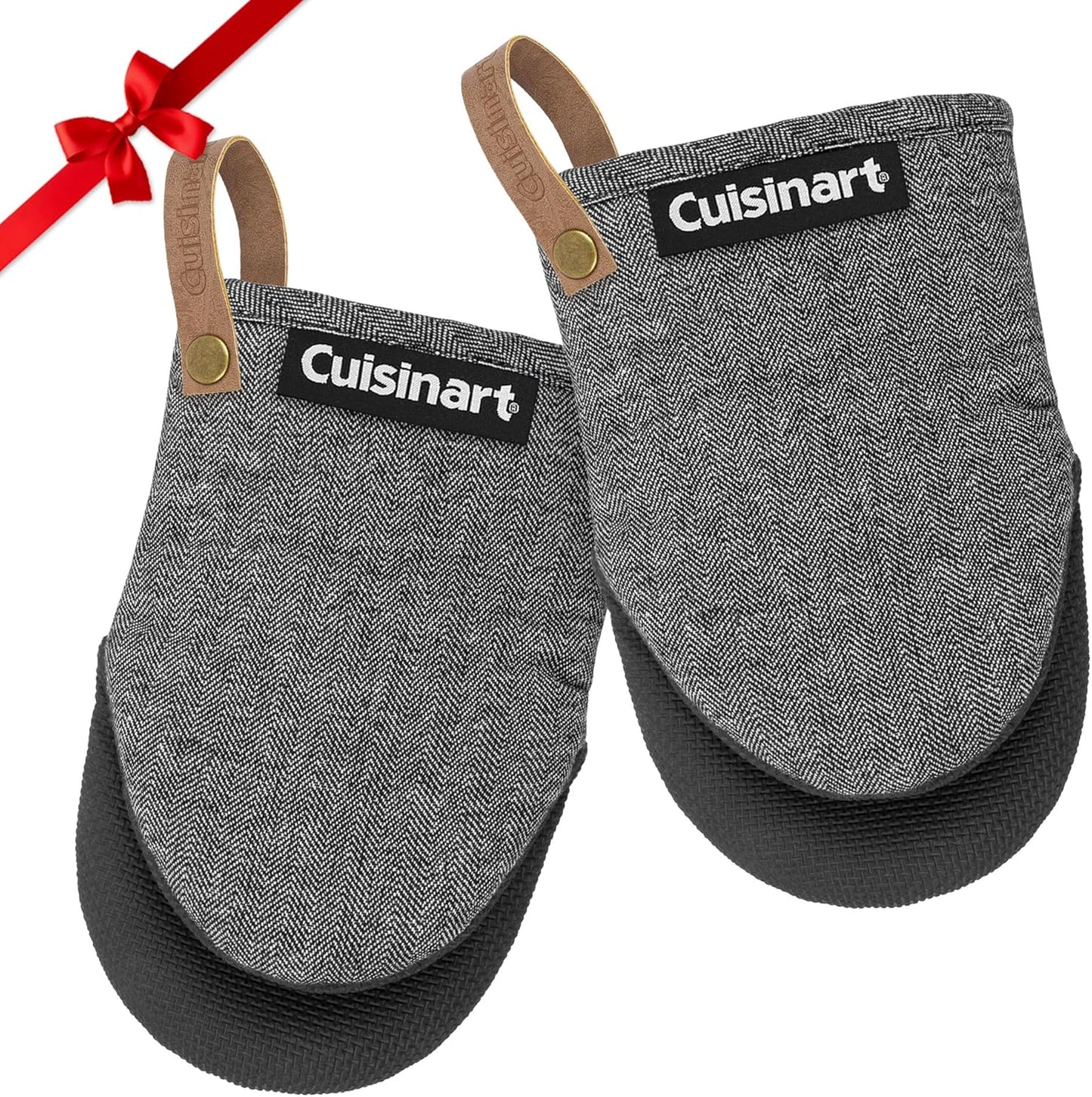 Cuisinart Heritage Mini Oven Mitts – 5.5” x 7” Heat-Resistant Kitchen Mitts for Oven with Non-Slip Neoprene Palm, Cotton Filling, and Faux Leather Loop – Durable Oven Mitt Set for Cooking & Baking