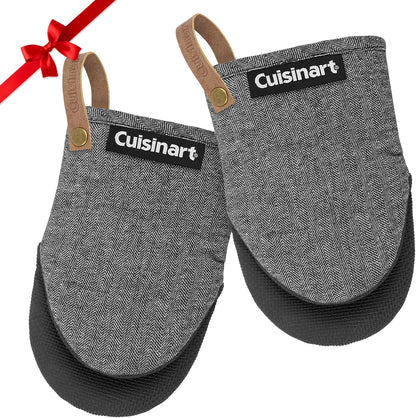 Cuisinart Heritage Mini Oven Mitts – 5.5” x 7” Heat-Resistant Kitchen Mitts for Oven with Non-Slip Neoprene Palm, Cotton Filling, and Faux Leather Loop – Durable Oven Mitt Set for Cooking & Baking