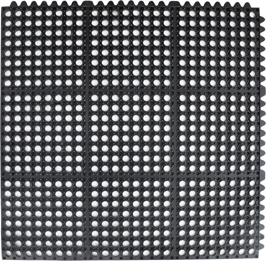 New Star Foodservice 54491 Commercial Grade Grease Resistant Anti-Fatigue Interlocking Rubber Floor Mat, 36" x 36", Black