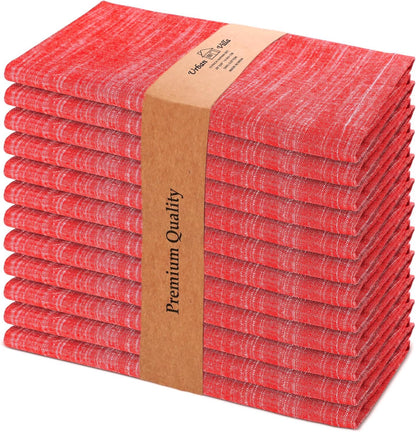 Urban Villa Dinner Napkins Red White Chambray Cloth Napkins (Set of 12) Oversized 20x20 Inches 100% Cotton Slub Premium Quality Soft Durable Mitered Corners Reusable Washable Everyday Use Napkins