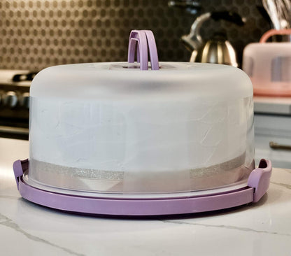 Round Cake Carrier Two Sided Cake Holder Serves as Five Section Serving Tray, Portable Cake Stand Fits 10 inch Cake, Cake Box Comes With Handle, Cake Container Holds Pies (Lilac)