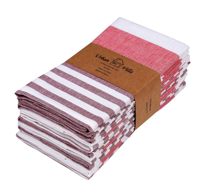 Urban Villa Christmas Dinner Napkins Horizontal Stripes Cloth Napkins Set of 12 Garnet/Red Color Dinner Napkins 20x20 Inches 100% Cotton Over Sized Cloth Napkins with Mitered Corners DinnerNapkins