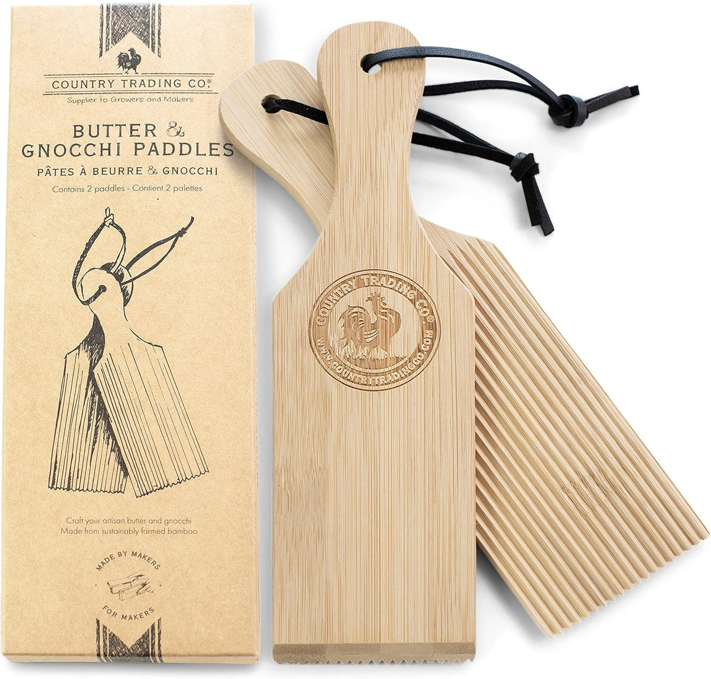 Gnocchi Boards and Wooden Butter Paddles to Easily Create Authentic Homemade Pasta and Butter Without Sticking - Set of 2 Makers - 9.5 inches