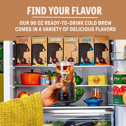 Wandering Bear Decaf Cold Brew Coffee On Tap, Iced Coffee Drink - Bold, Smooth, No Sugar Added, Shelf-Stable, Ready to Drink, Gluten Free & Vegan Decaf - 16 Servings of 6fl.oz - 96fl.oz