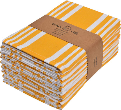 Urban Villa DinnerNapkins Trendy Stripes Cloth Napkins Set of 12 Yellow/White Color Dinner Napkins 20x20 Inches 100% Cotton Dinner Napkins Over Sized Cloth Napkins with Mitered Corners DinnerNapkins