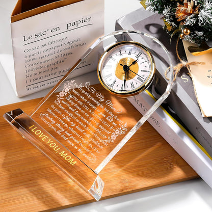 Gifts for Mom Crystal Clock Form Son Daughter on Mother's Day, Birthday - to My Mom Crystal Clock for Mother Desk Home Decor (8.8in, Gift Boxed)