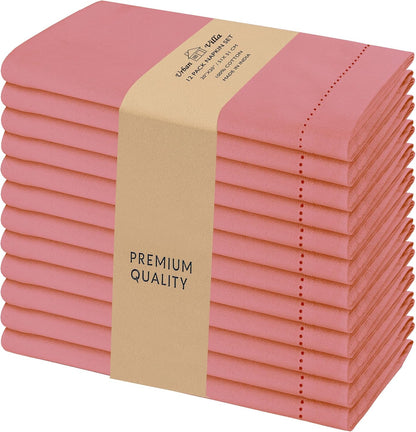 Urban Villa Cloth Napkins Rust Hemstitch Dinner Napkins Set of 12 20X20 100% Cotton Absorbent Washable Durable Reusable Cloth Napkins Ideal for Farmhouse Party Thanksgiving Harvest Fall Dinner Napkins