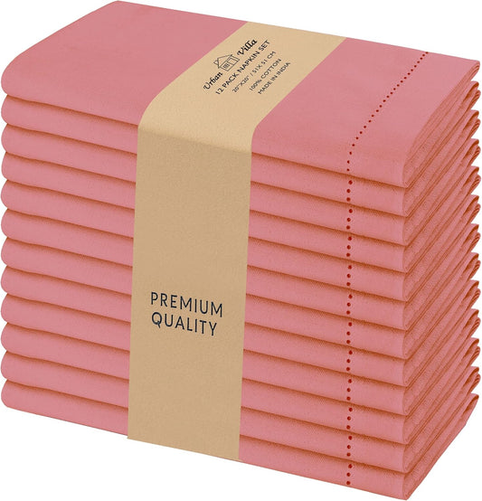 Urban Villa Cloth Napkins Rust Hemstitch Dinner Napkins Set of 12 20X20 100% Cotton Absorbent Washable Durable Reusable Cloth Napkins Ideal for Farmhouse Party Thanksgiving Harvest Fall Dinner Napkins