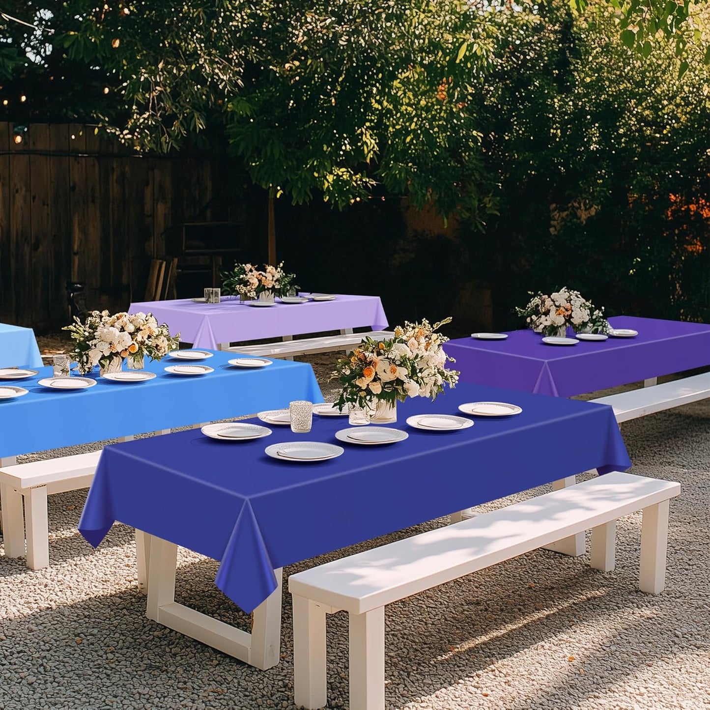 6 Pieces Blue & Purple Series Rectangle Tablecloth, 54x72" Solid Color Waterproof & Spillproof Disposable Plastic Table Cover, Durable Party Tablecloth for Dining, Buffet, Picnic, Outdoor Events