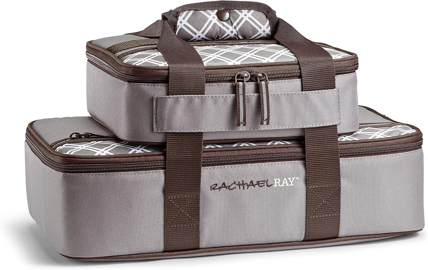 Rachael Ray Lugger Duo, Insulated Casserole Carrier for Hot or Cold Food, Thermal Lasanga Lugger Tote for Pockluck, Parties, Picnic, and Cookouts, Fits 9" x 13" Baking Dish, Sea Salt Grey