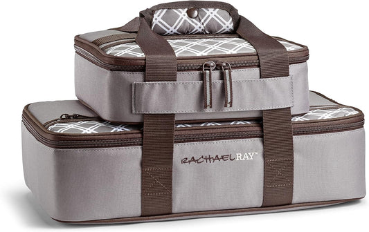 Rachael Ray Lugger Duo, Insulated Casserole Carrier for Hot or Cold Food, Thermal Lasanga Lugger Tote for Pockluck, Parties, Picnic, and Cookouts, Fits 9" x 13" Baking Dish, Sea Salt Grey