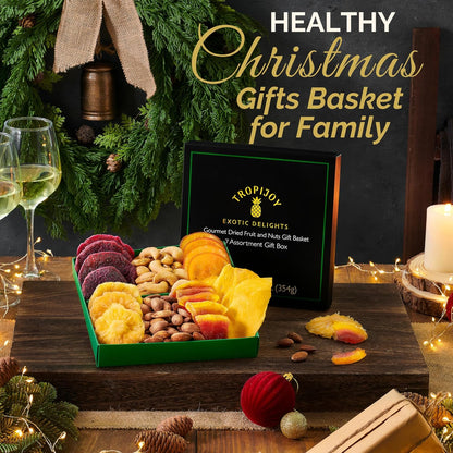 Dried Fruit Gift Basket - 7 Tropical Flavor Christmas Dried Fruit Basket Gift - 12.5oz Soft Fruit and Nut Gift Baskets - Dry Fruits Gift Box - Holiday Christmas Gifts Baskets for Adults and Families