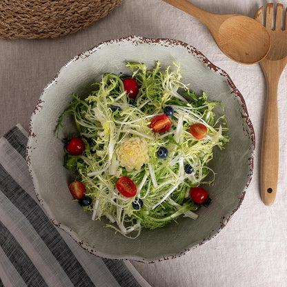 LEHAHA Farmhouse Melamine Serving Bowls,Set of 2, 130 OZ Break Resistant Large Deep Salad Bowls, BPA Free Large Bowl for Serving Salad, Fruit, Vegetables and Food Storage, 12" x 4", Gray