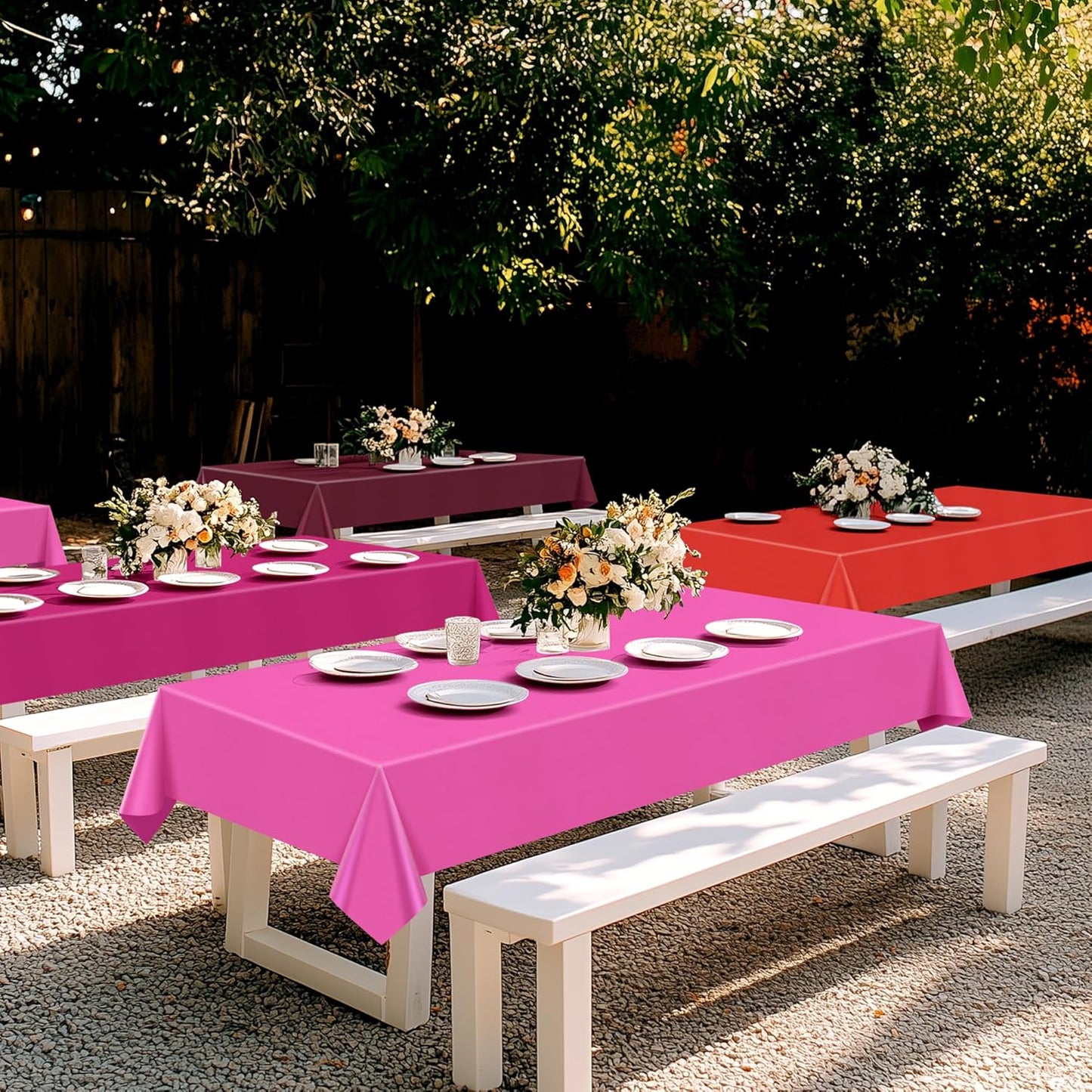 4 Pieces Red Series Rectangle Tablecloth, 54x72 Solid Color Waterproof & Spillproof Disposable Plastic Table Cover, Durable Party Tablecloth for Dining, Buffet, Picnic, Outdoor Events