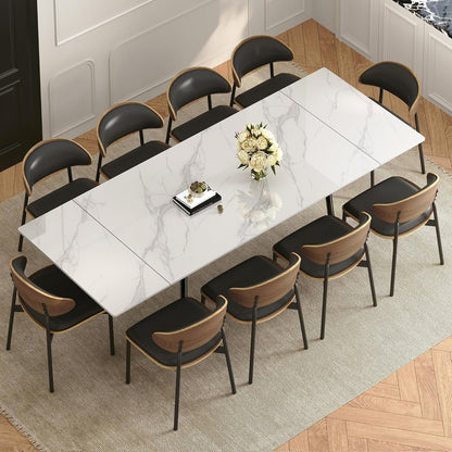 62.9"-94.4" Modern Extendable Dining Table for 6 to 10 Seats, Rectangular Sintered Stone Table with High Hardness and Easy Maintenance for Dining Room Family Gathering, White Top
