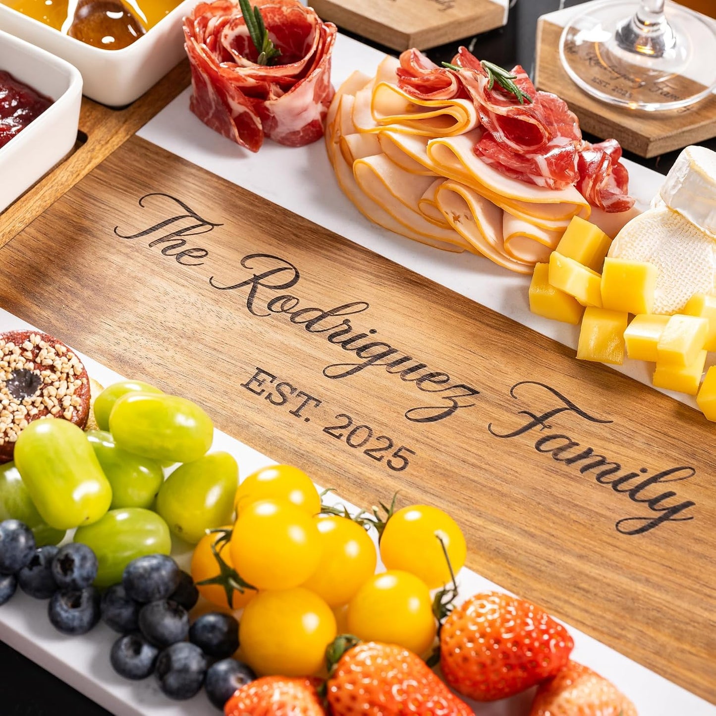 Personalized Charcuterie Board, Custom Marble Cheese Boards for Bridal Shower Gifts, House Warming Gifts New Home, Wedding Gifts for Couples