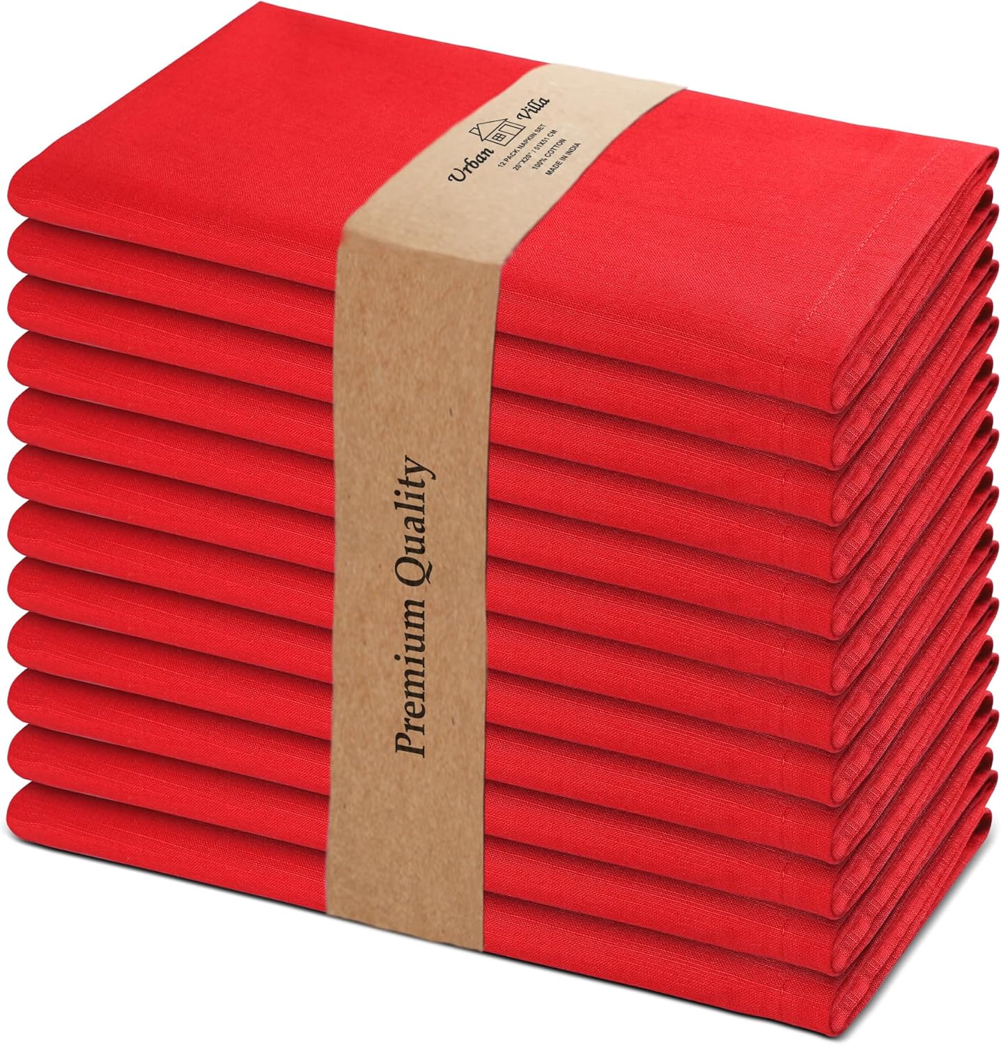 Urban Villa Cloth Napkins Set of 12 20x20 Inches 100% Cotton Napkins Cloth Washable Durable Reusable Absorbent Table Dinner Napkins Cloth for Christmas Parties Hotel Lunch Restaurant Weddings - Red