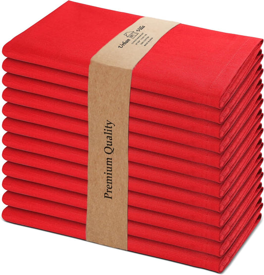 Urban Villa Cloth Napkins Set of 12 20x20 Inches 100% Cotton Napkins Cloth Washable Durable Reusable Absorbent Table Dinner Napkins Cloth for Christmas Parties Hotel Lunch Restaurant Weddings - Red