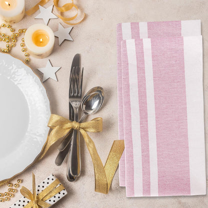 Urban Villa DinnerNapkins Horizontal Stripes Cloth Napkins Set of 12 Pink Color Dinner Napkins 20x20 Inches 100% Cotton Over Sized Cloth Napkins with Mitered Corners DinnerNapkins