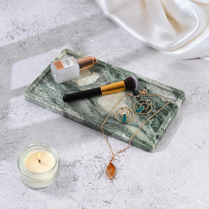 Green Marble Tray – 12" x 6.5" Decorative Vanity Tray for Bathroom, Countertop, Jewelry, Candles, Kitchen | Natural Stone Organizer for Makeup, Perfume, Skincare & Home Décor
