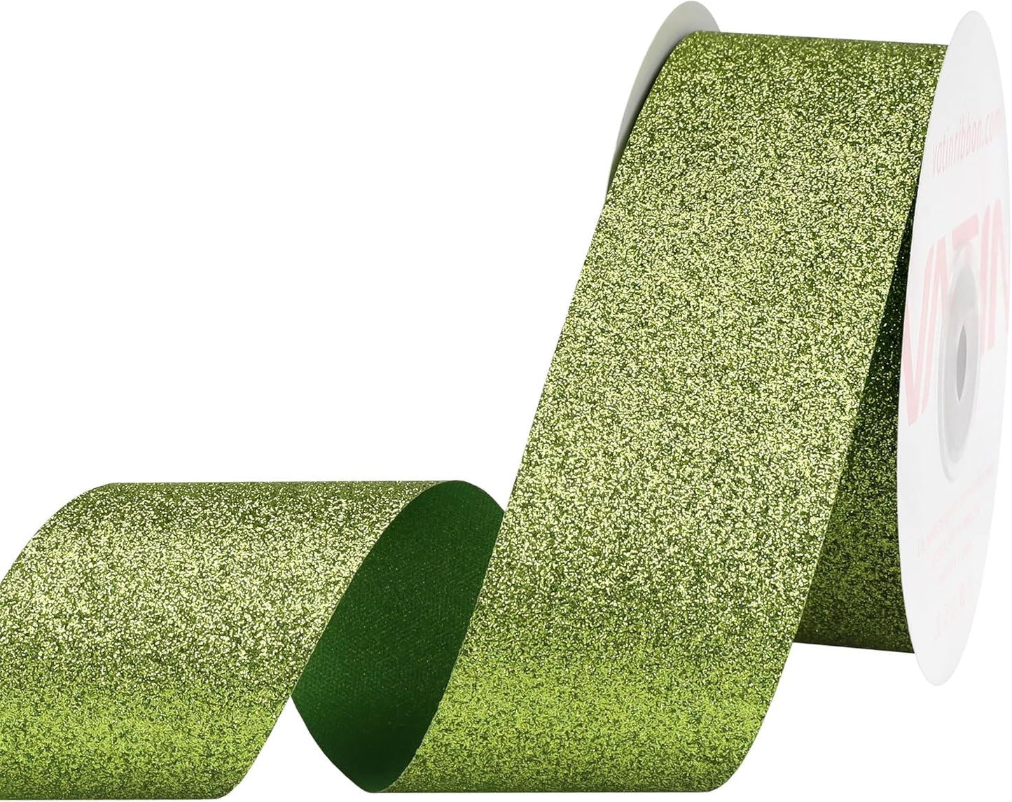 VATIN Extra Wide Lime Green Glitter Ribbon - 1.5" x 25 Yds for Christmas Trees, Party Backdrops, Table Runners, Outdoor Decor