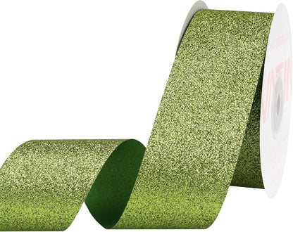 VATIN Extra Wide Lime Green Glitter Ribbon - 1.5" x 25 Yds for Christmas Trees, Party Backdrops, Table Runners, Outdoor Decor
