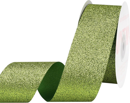 VATIN Extra Wide Lime Green Glitter Ribbon - 1.5" x 25 Yds for Christmas Trees, Party Backdrops, Table Runners, Outdoor Decor