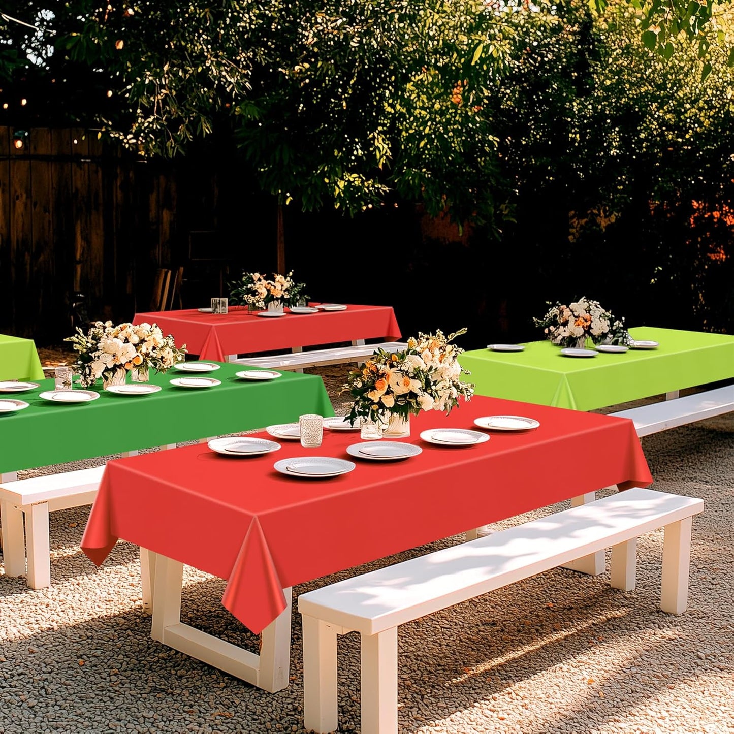 4 Pieces Xmas Series Rectangle Tablecloth, 54x72 Solid Color Waterproof & Spillproof Disposable Plastic Table Cover, Durable Party Tablecloth for Dining, Buffet, Picnic, Outdoor Events