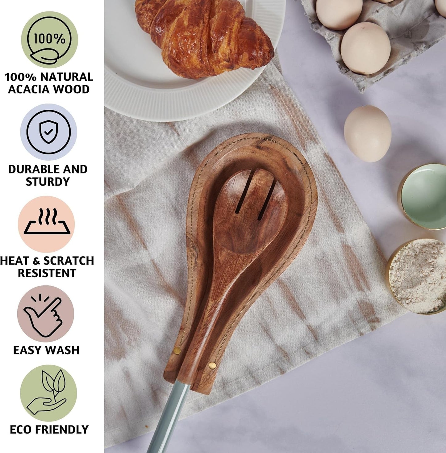 Folkulture Wooden Spoons for Cooking | 12" Premium Acacia Wooden Utensil Set of 5 - Smooth Finish, Soft Comfort Cooking Utensils Set for Kitchen, Gifts | Non Stick Wooden Cooking Utensils Set of 5