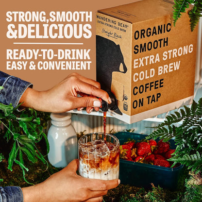 Wandering Bear Decaf Cold Brew Coffee On Tap, Iced Coffee Drink - Bold, Smooth, No Sugar Added, Shelf-Stable, Ready to Drink, Gluten Free & Vegan Decaf - 16 Servings of 6fl.oz - 96fl.oz