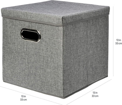 Amazon Basics Foldable Burlap Cloth Cube Storage Bin with Lid, Stackable and Sturdy, Gray, Set of 2