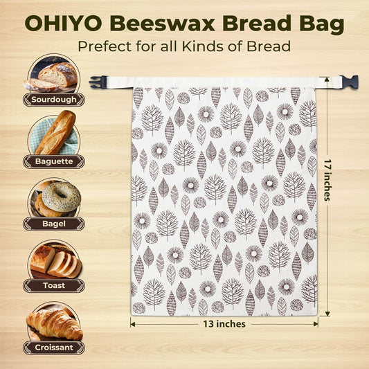 OHIYO Reusable Beeswax Bread Bags for Freezer & Refrigerator, 17"×13" Natural Beeswax-Lined Cotton Storage Bags Airtight Freshness Keeper for Homemade, Bakery Essentials (2 Pack)