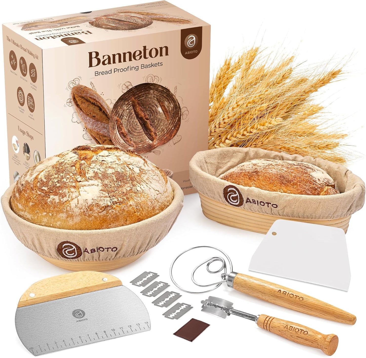 Banneton Bread Proofing Basket Set and Sourdough Bread Baking Supplies - Essential Sourdough Tools with 9" Round, 10" Oval Baskets, and Sour dough kit - Perfect Baking Gifts for Women, Men, and Bakers