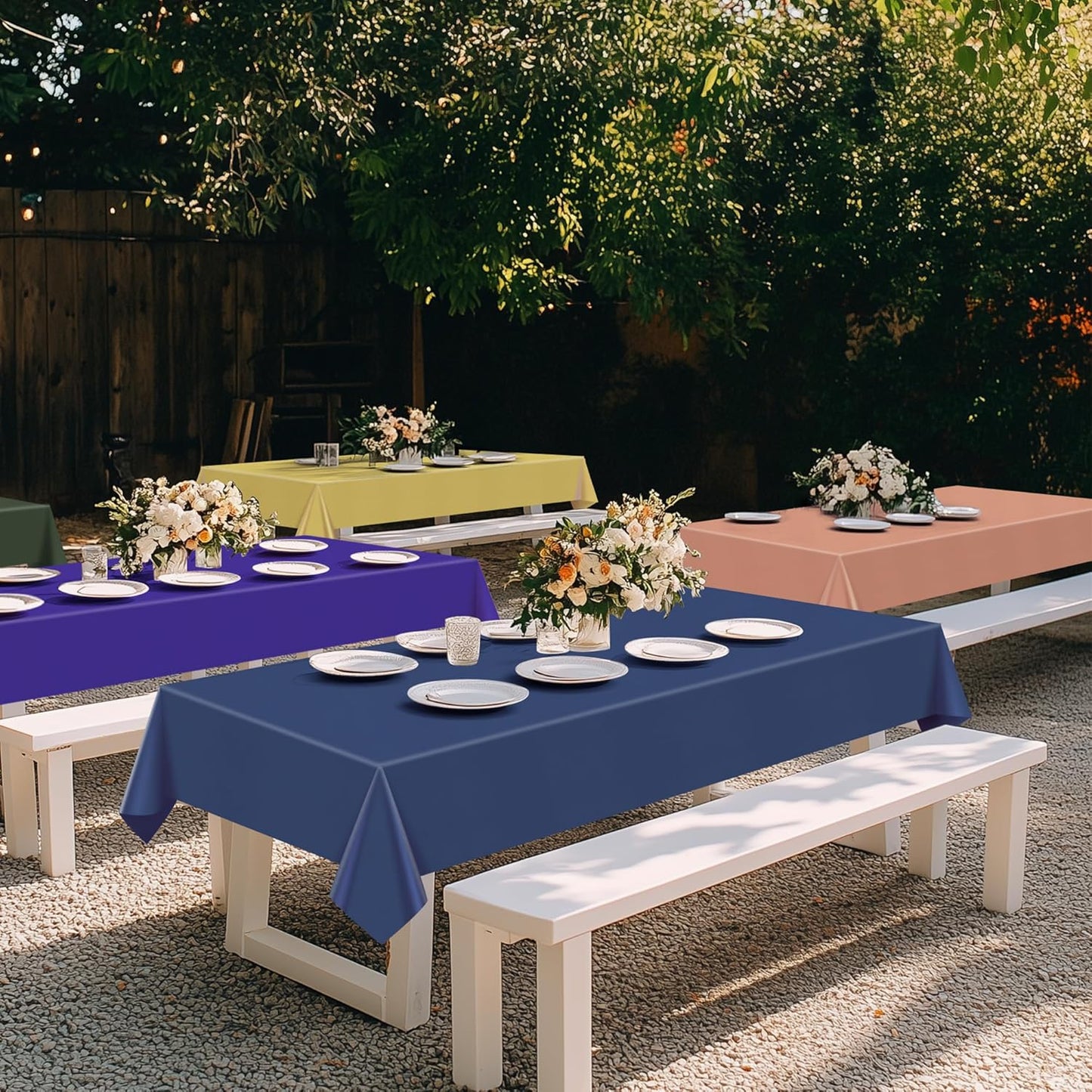 6 Pieces Dark Series Rectangle Tablecloth, 54x72 Solid Color Waterproof & Spillproof Disposable Plastic Table Cover, Durable Party Tablecloth for Dining, Buffet, Picnic, Outdoor Events