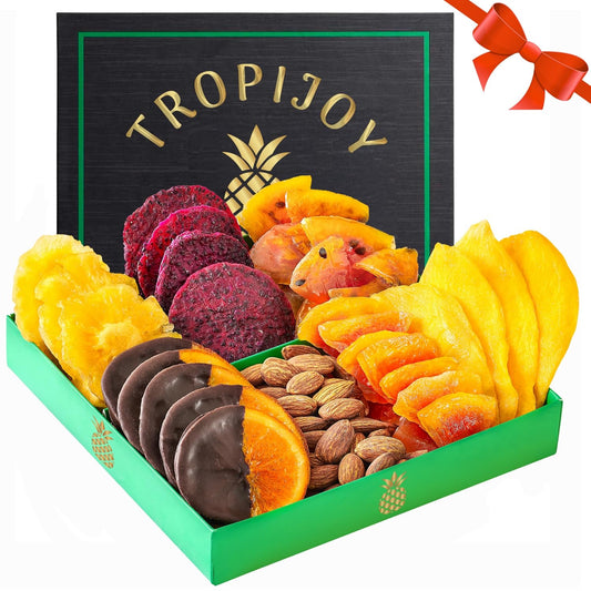 Christmas Gift Baskets - 7 Tropical Flavors Chocolate Orange Christmas Fruit Basket Gift |12.5oz Soft Dried Fruit gift Baskets for Delivery | Holiday Gift Baskets for Christmas Food Gifts for Adults