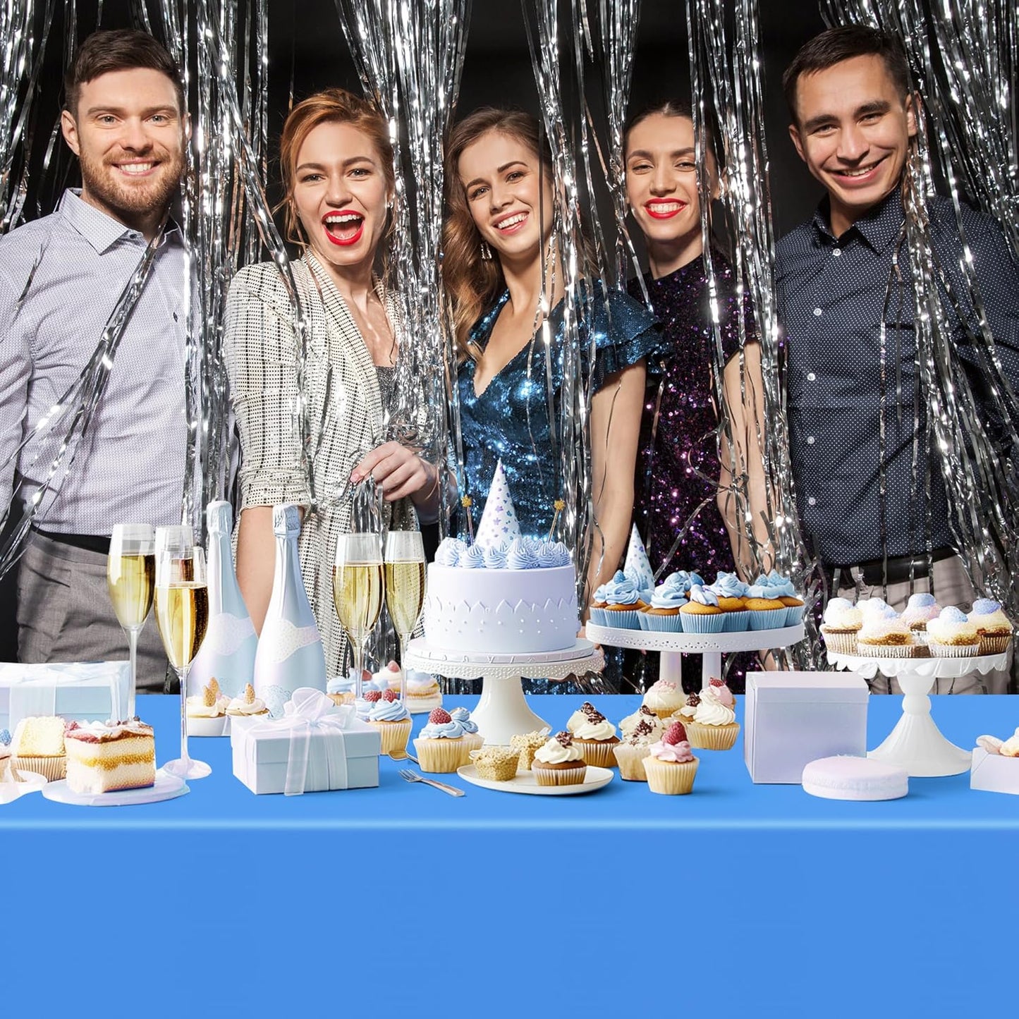 4 Pieces Light Blue Series Rectangle Tablecloth, 54x72" Solid Color Waterproof & Spillproof Disposable Plastic Table Cover, Durable Party Tablecloth for Dining, Buffet, Picnic, Outdoor Events