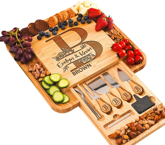 Personalized Charcuterie Board Gifts Set, Custom Large Cheese Board, Charcuterie Board for Wedding, Anniversary, Birthday, Housewarming, Engagement, Party, New Home Gift Couple, Fathers Day, Christmas