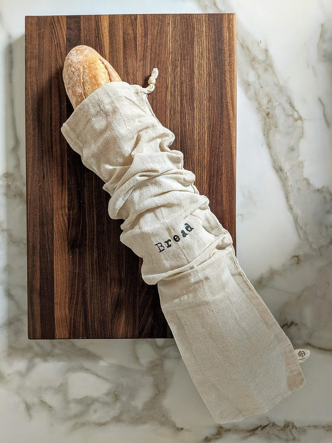 Combo Set of One 12"x15" Boule and One 6"x26" Baguette Farmhouse Natural Linen Bread Bags, Reusable Drawstring Bag for Homemade Bread Storage, Perfect for Bakers, House Warming, Etc.