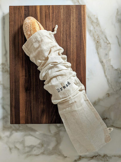 Combo Set of One 12"x15" Boule and One 6"x26" Baguette Farmhouse Natural Linen Bread Bags, Reusable Drawstring Bag for Homemade Bread Storage, Perfect for Bakers, House Warming, Etc.