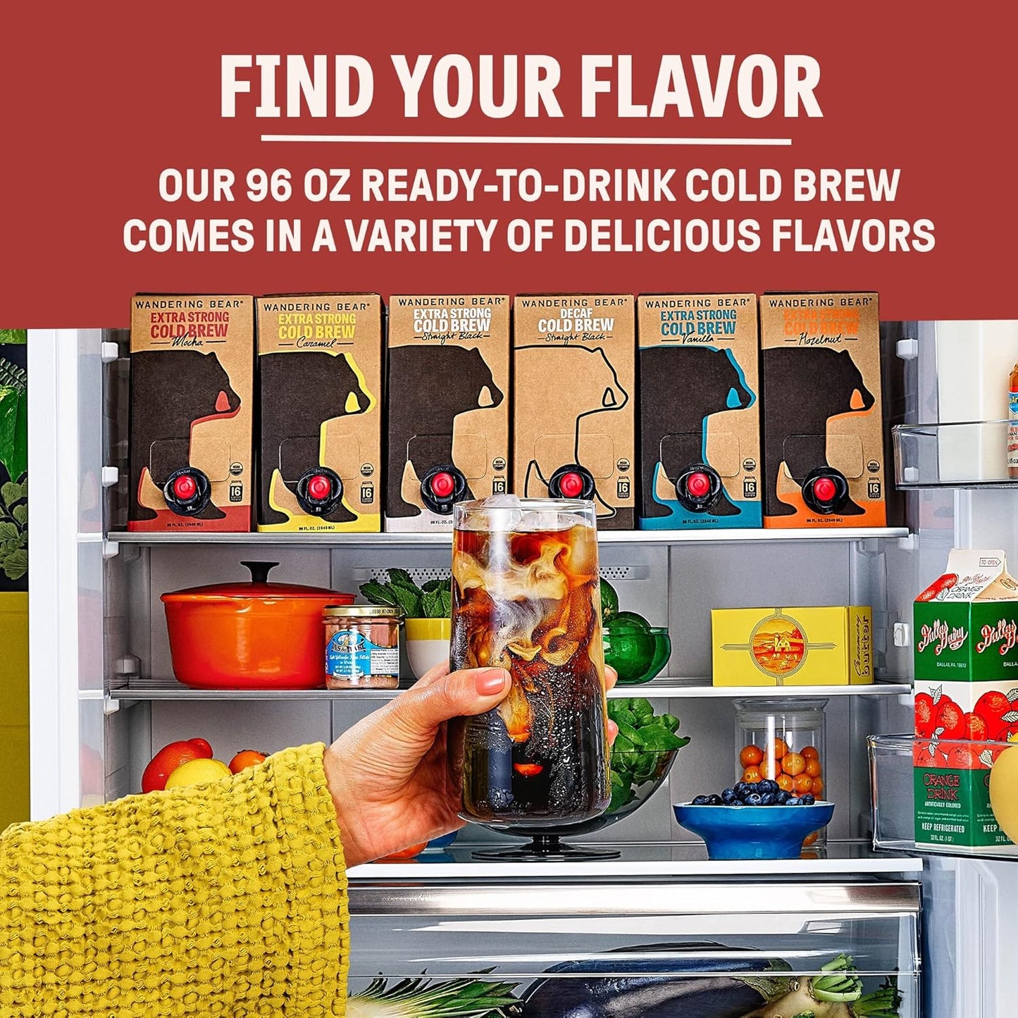 Wandering Bear Organic Mocha Cold Brew Coffee On Tap, Iced Coffee Drink - Extra Strong, Bold, Smooth, No Sugar Added, Shelf-Stable, Ready to Drink,Gluten Free & Vegan -16 Servings of 6fl.oz -96fl.oz