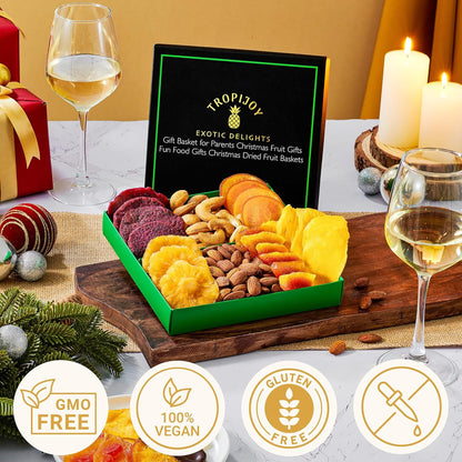 Dried Fruit Gift Basket - 7 Tropical Flavor Christmas Dried Fruit Basket Gift - 12.5oz Soft Fruit and Nut Gift Baskets - Dry Fruits Gift Box - Holiday Christmas Gifts Baskets for Adults and Families