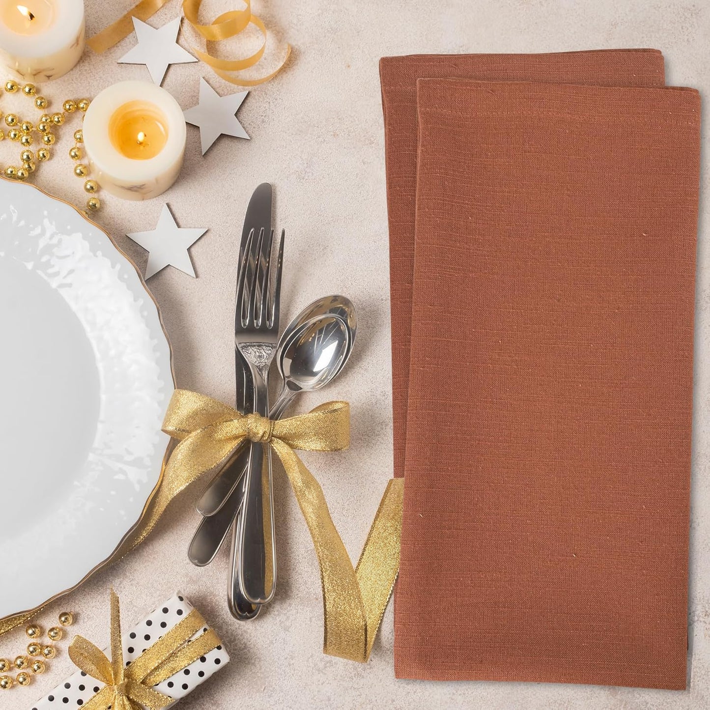 Urban Villa Cloth Napkins Set of 12 20x20 Inches 100% Cotton Napkins Cloth Washable Durable Reusable Absorbent Table Dinner Napkins Cloth for Thanksgiving Hotel Lunch Restaurant Parties – Rust Slub