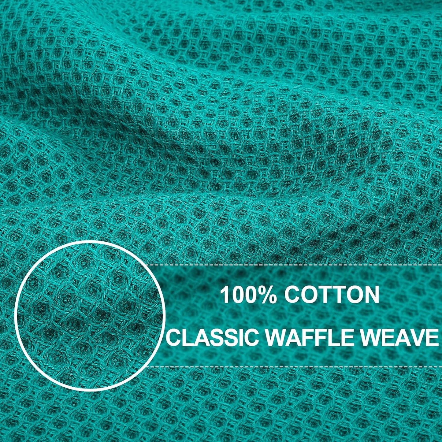 Homaxy 100% Cotton Waffle Weave Kitchen Dish Towels, Ultra Soft Absorbent Quick Drying Cleaning Towel, 13 x 28 Inches, 4-Pack, Teal