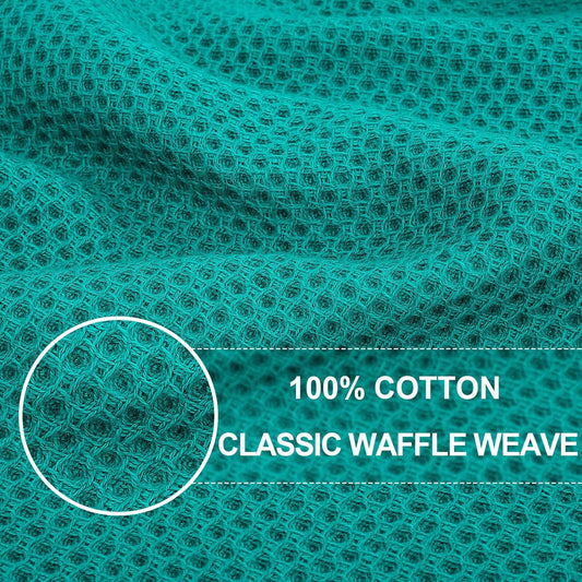 Homaxy 100% Cotton Waffle Weave Kitchen Dish Towels, Ultra Soft Absorbent Quick Drying Cleaning Towel, 13 x 28 Inches, 4-Pack, Teal