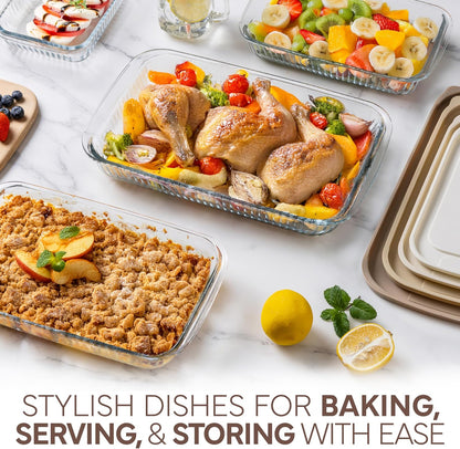 COOK WITH COLOR 8-Piece Deep Glass Baking Dish Set with Plastic Lids – Casserole and Food Storage Containers for Lasagna, Leftovers – Freezer-to-Oven, Microwave & Dishwasher Safe, Brown
