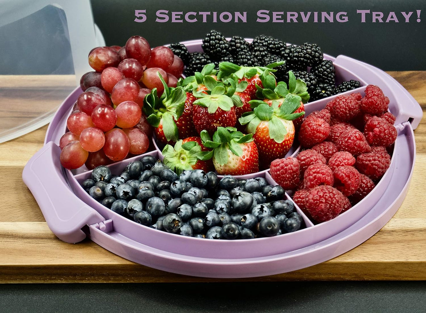 Round Cake Carrier Two Sided Cake Holder Serves as Five Section Serving Tray, Portable Cake Stand Fits 10 inch Cake, Cake Box Comes With Handle, Cake Container Holds Pies (Lilac)